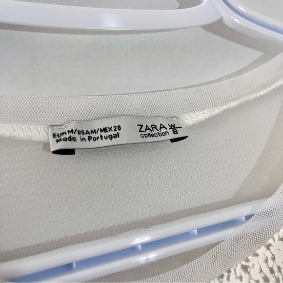 Zara Collection top blouse white lace shirt boho short sleeve Women Medium - Picture 2 of 4